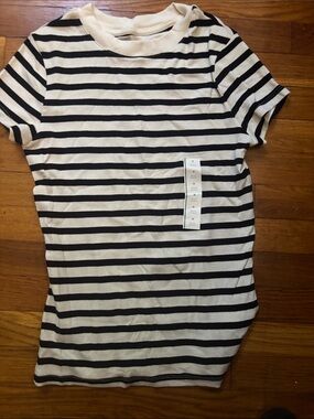 a new day Black and cream Striped Short Sleeve Tee